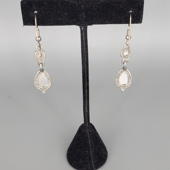 Monet Navy and Green Silvertone Dangle Drop Earrings - Picture 5 of 5